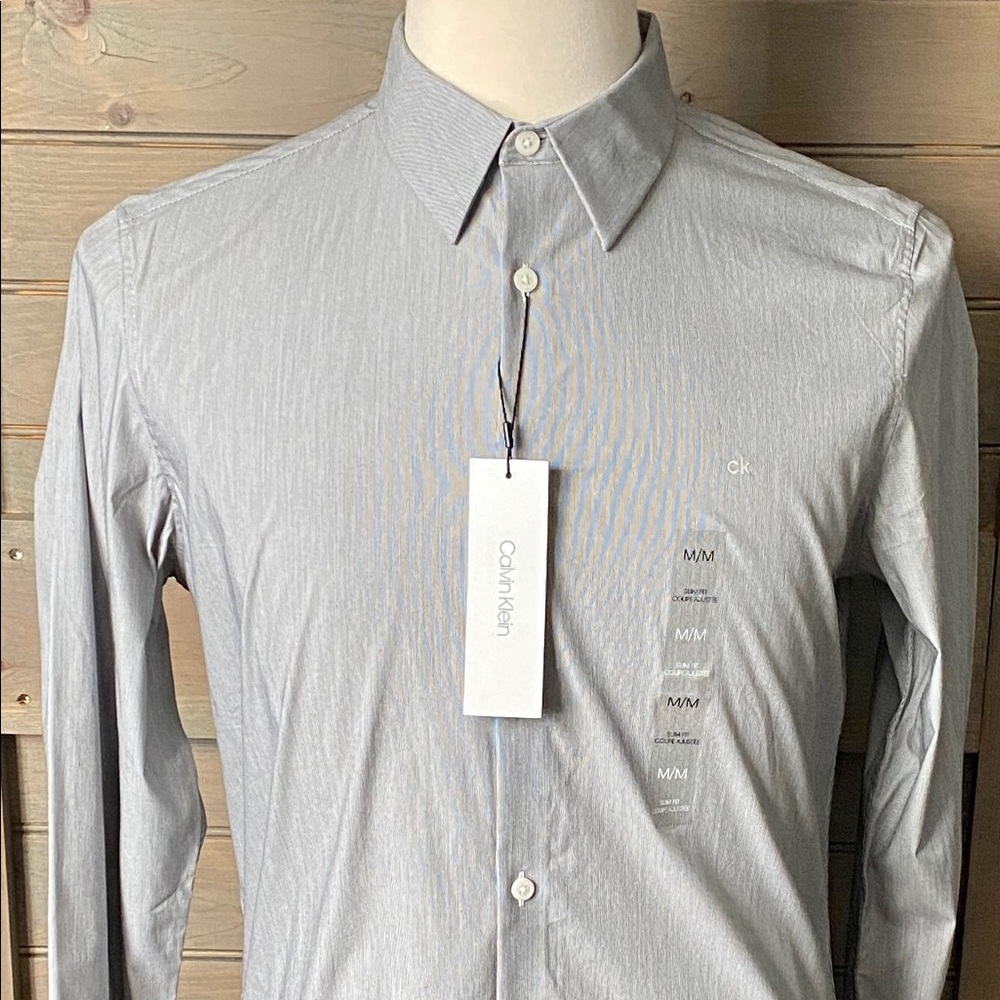 SOLD! Calvin Klein Men's Thin Black & White Striped Button Down Medium (NWT)